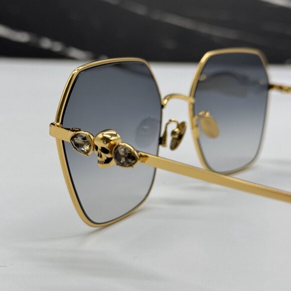 NEW AM0325S 001 ALEXANDER MCQUEEN GOLD/GREY WOMEN ALEXANDER MCQUEEN SUNGLASSES - Picture 11 of 14